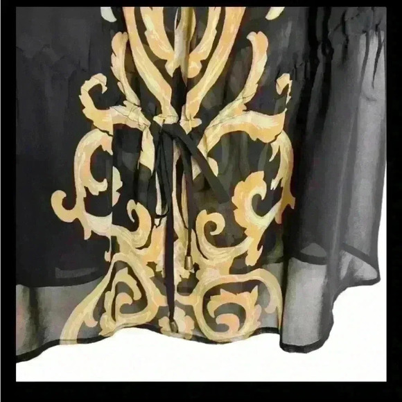 Lane Bryant Womens Sheer Blouse Size 18/20 Black Gold Peplum Hem Waist Tie - Picture 4 of 6